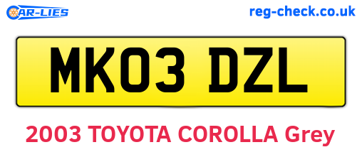 MK03DZL are the vehicle registration plates.