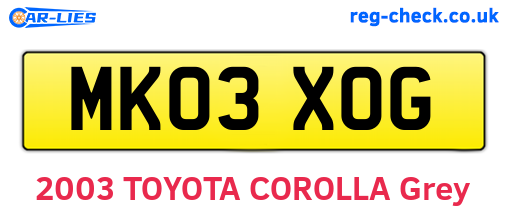MK03XOG are the vehicle registration plates.