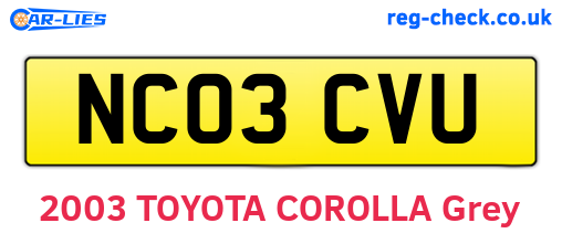 NC03CVU are the vehicle registration plates.