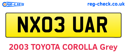 NX03UAR are the vehicle registration plates.