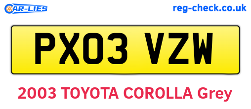 PX03VZW are the vehicle registration plates.
