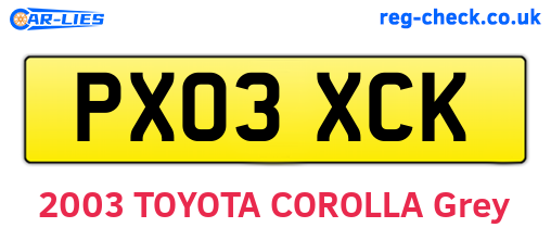 PX03XCK are the vehicle registration plates.