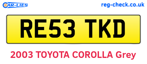 RE53TKD are the vehicle registration plates.