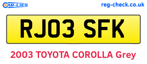 RJ03SFK are the vehicle registration plates.