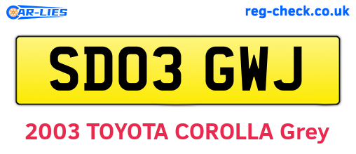 SD03GWJ are the vehicle registration plates.