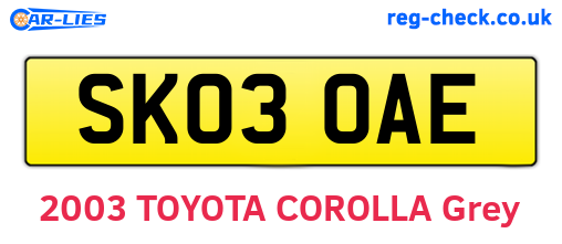 SK03OAE are the vehicle registration plates.
