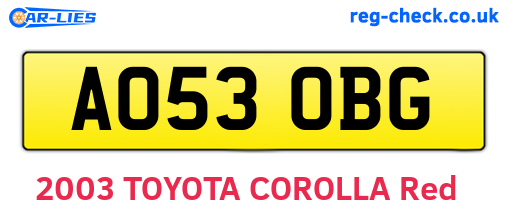 AO53OBG are the vehicle registration plates.