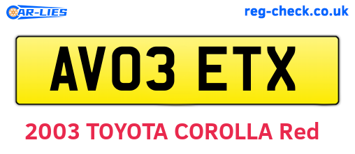 AV03ETX are the vehicle registration plates.