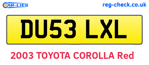 DU53LXL are the vehicle registration plates.