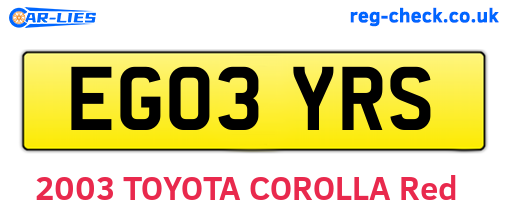 EG03YRS are the vehicle registration plates.