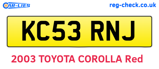 KC53RNJ are the vehicle registration plates.