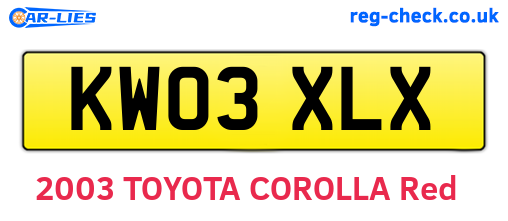 KW03XLX are the vehicle registration plates.