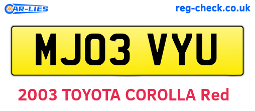 MJ03VYU are the vehicle registration plates.