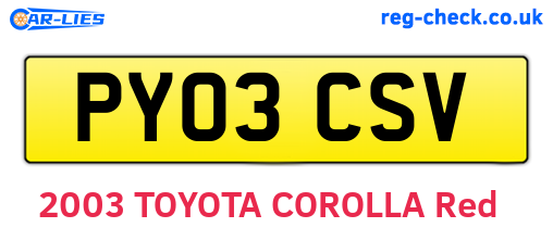 PY03CSV are the vehicle registration plates.
