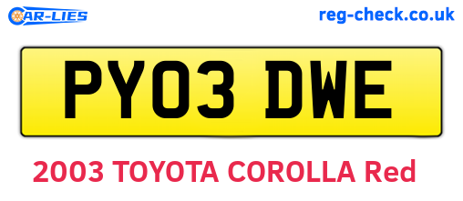 PY03DWE are the vehicle registration plates.