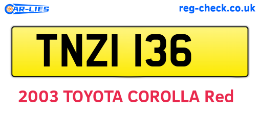 TNZ1136 are the vehicle registration plates.