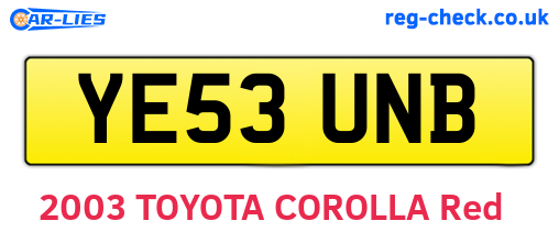 YE53UNB are the vehicle registration plates.
