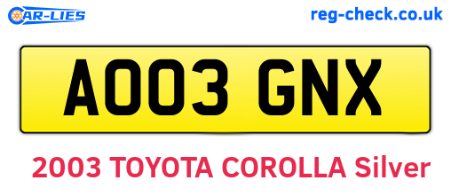 AO03GNX are the vehicle registration plates.