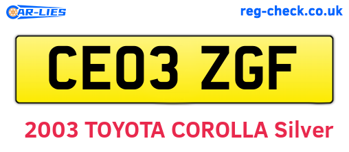 CE03ZGF are the vehicle registration plates.