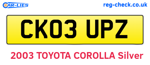 CK03UPZ are the vehicle registration plates.