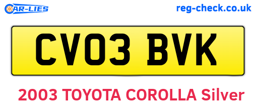 CV03BVK are the vehicle registration plates.