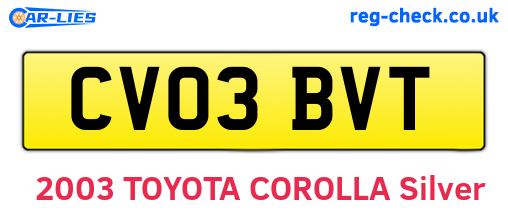CV03BVT are the vehicle registration plates.