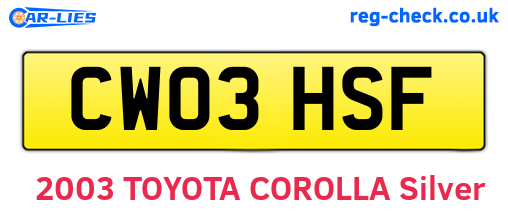 CW03HSF are the vehicle registration plates.