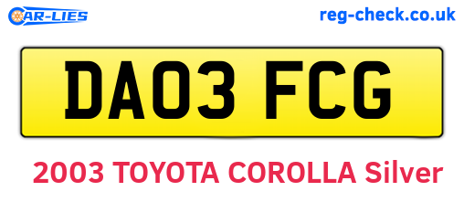DA03FCG are the vehicle registration plates.