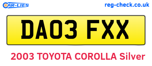 DA03FXX are the vehicle registration plates.