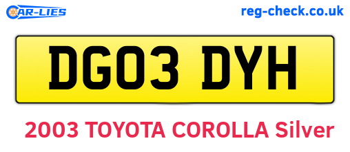 DG03DYH are the vehicle registration plates.