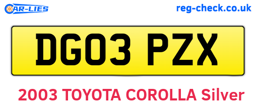DG03PZX are the vehicle registration plates.