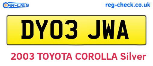 DY03JWA are the vehicle registration plates.