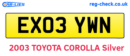 EX03YWN are the vehicle registration plates.
