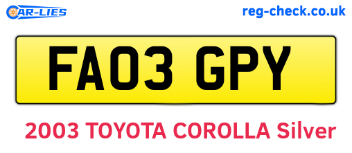 FA03GPY are the vehicle registration plates.