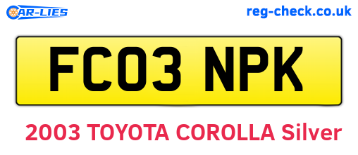 FC03NPK are the vehicle registration plates.