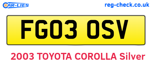 FG03OSV are the vehicle registration plates.