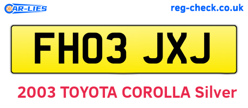 FH03JXJ are the vehicle registration plates.