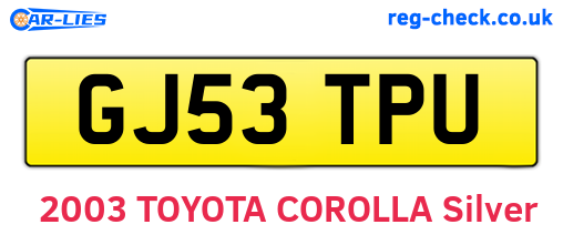GJ53TPU are the vehicle registration plates.