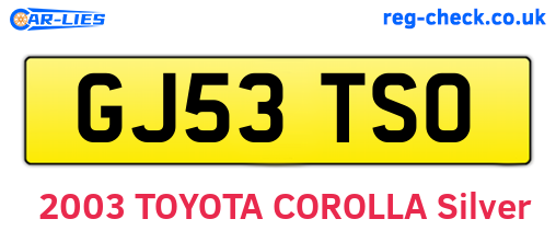 GJ53TSO are the vehicle registration plates.