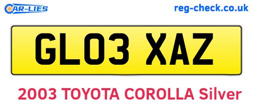 GL03XAZ are the vehicle registration plates.