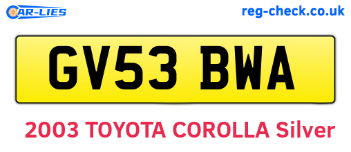 GV53BWA are the vehicle registration plates.