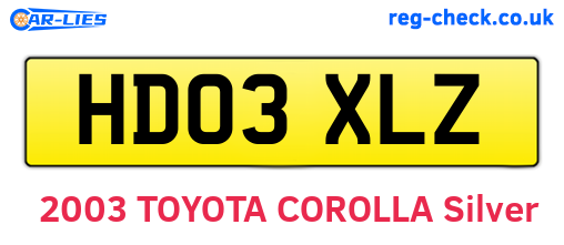 HD03XLZ are the vehicle registration plates.