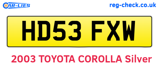 HD53FXW are the vehicle registration plates.