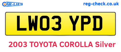 LW03YPD are the vehicle registration plates.