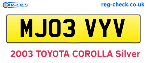 MJ03VYV are the vehicle registration plates.