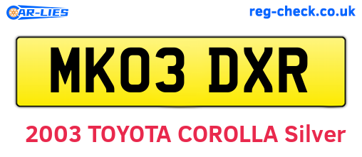 MK03DXR are the vehicle registration plates.