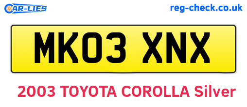 MK03XNX are the vehicle registration plates.