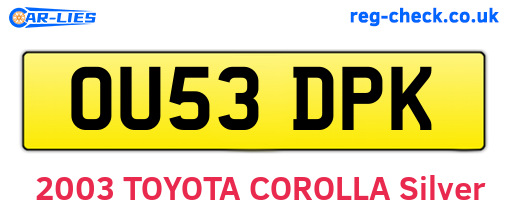 OU53DPK are the vehicle registration plates.