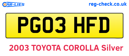 PG03HFD are the vehicle registration plates.