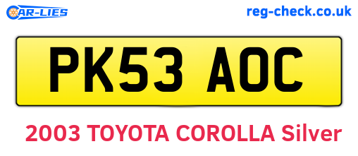 PK53AOC are the vehicle registration plates.